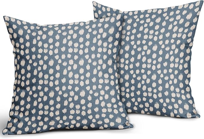Dusty Blue Cream Pillow Covers 22x22 Set of 2 Boho Design Polka Dot Throw Pillows Modern Brush Strokes Print Decorative Outdoor Pillowcase Square Cushion Cover Linen Pillow Case for Sofa Couch Bed