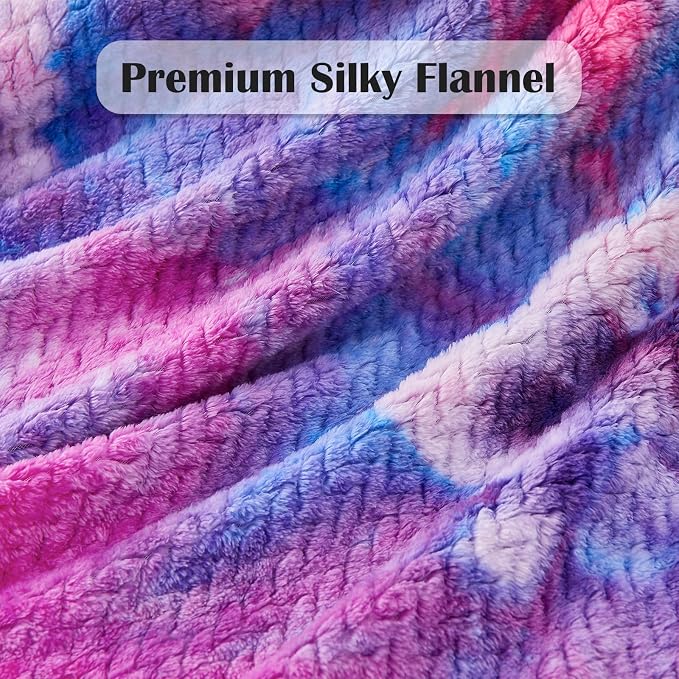 NEWCOSPLAY Fleece Leaves Pattern Throw Blanket, Purple Rainbow, 50"x60" | Super Soft Throw Blanket, Lightweight Cozy Bed Sofa Blanket, Premium Silky Flannel Fleece, Travel Blanket for All Season Use