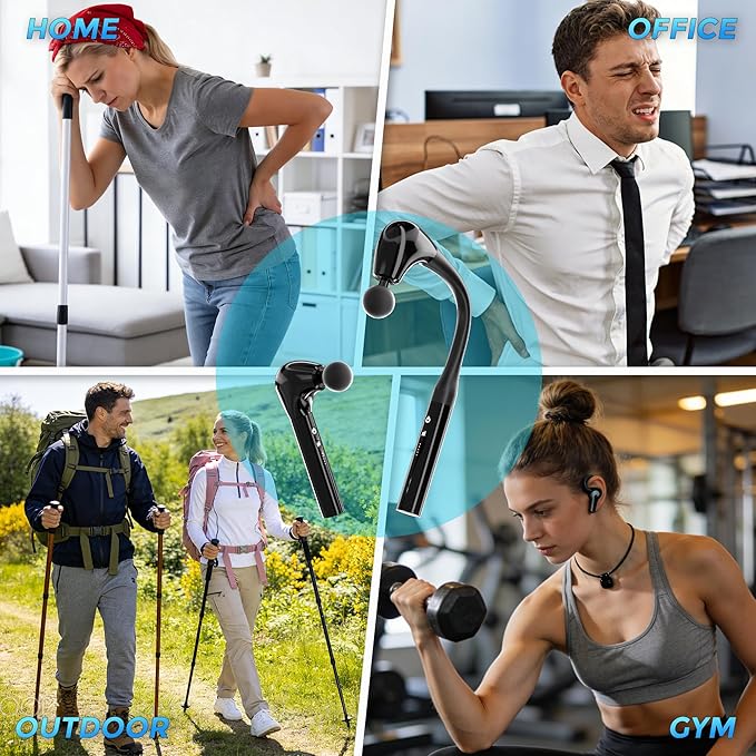 Back Massager for Pain Relief Deep Tissue, 2-in-1 Detachable Forms Percussion Massage Gun, Massage Gun Deep Tissue with 4 Heads & 5 Intensity Levels for Muscle Relaxation for Post Workout