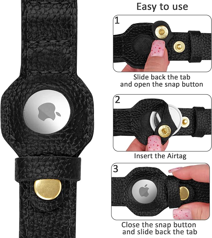 Leather Airtag Dog Collar - Soft Tracking Dog Collar with Apple AirTag Holder and Metal Buckle - Safety GPS Pet Collars for Small Medium Large Dogs Puppy Pink Red (Black, S, 12"-15" Neck Fit)