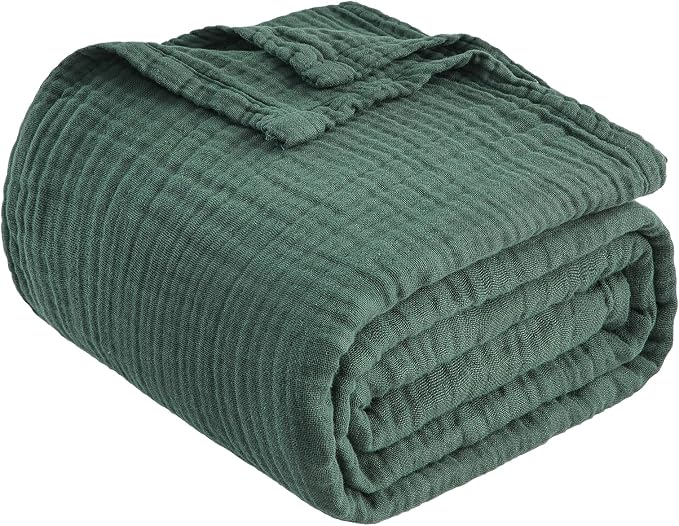 EMME Muslin Blankets for Adults Throw Blanket for Couch Breathable Gauze Soft Lightweight Airy Forest Green Twin XL 66" x 90"