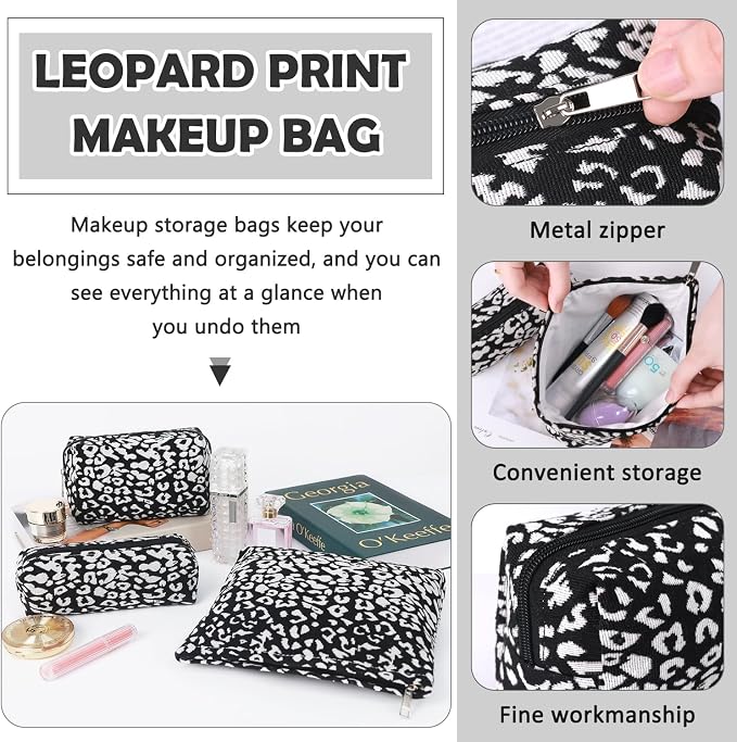 3 Pcs Makeup Bag Cosmetic Bag Set for Girls Women Travel Organizer Bathroom Toiletry Pouch Large Capacity Storage Bag (Black-2)