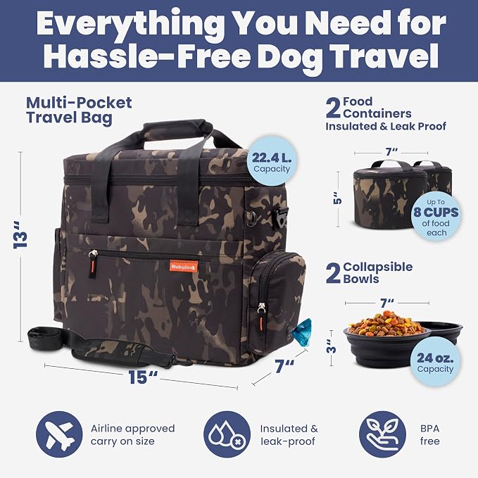 Rubyloo Original Doggy Bag™ Dog Travel Bag for Supplies with Travel Bowls