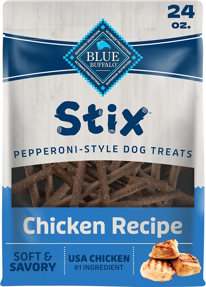 Blue Buffalo Stix Chicken Pepperoni-Style Dog Treats, 24 oz | Real Chicken #1 Ingredient, Soft & Easy to Tear, Developed by Veterinarians & Nutritionists, Great for Training