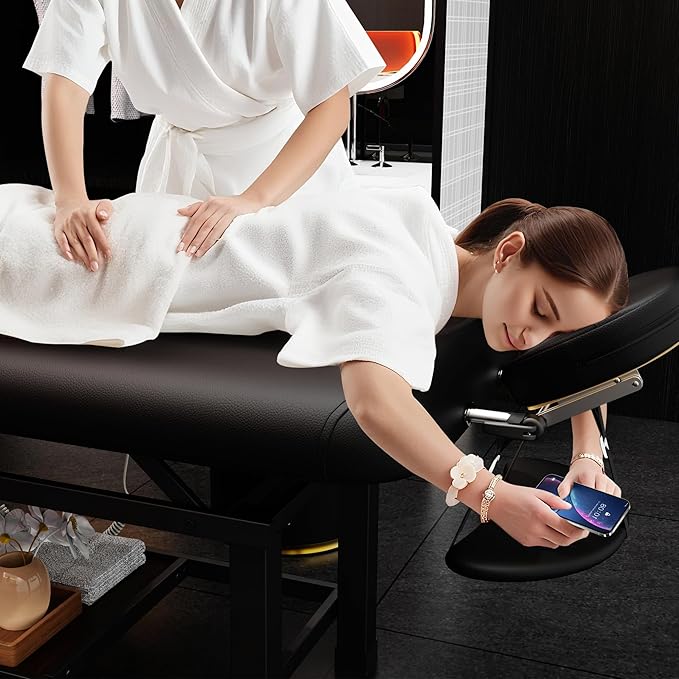 pouseayar Heating Function Heavy Duty Electric Stationary Massage Table with Backrest Adjustable and Storage Space for Treatment/Medical Spa/Facial/Beauty/Massage Bed - 30 x 75 - Black