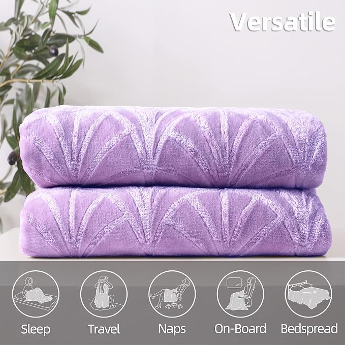 Whale Flotilla Soft Flannel Fleece Twin XL Size Blanket for Bed, Lilac | 90"x66" Cozy Lightweight Breathable Coverlet, Plush Fluffy Bedspread, Vintage Pattern Decorative Blanket for Dorm, All Season