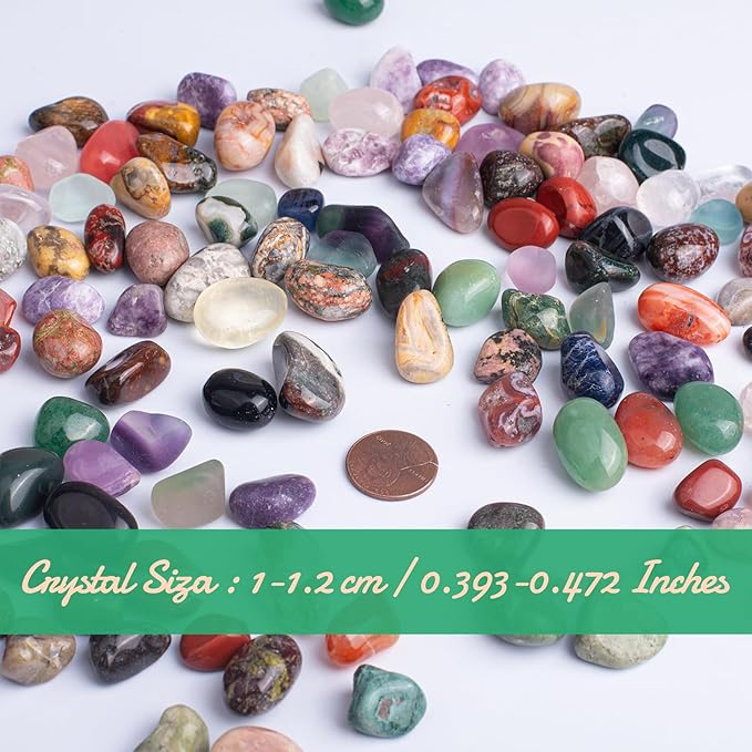 Polished Mixed Crystal Chips Set, 0.4 inches, 128 Pcs - Handpicked Tumbled Stones and Crystals Bulk for Healing, Reiki, Meditation, Witchcraft and Home Decor