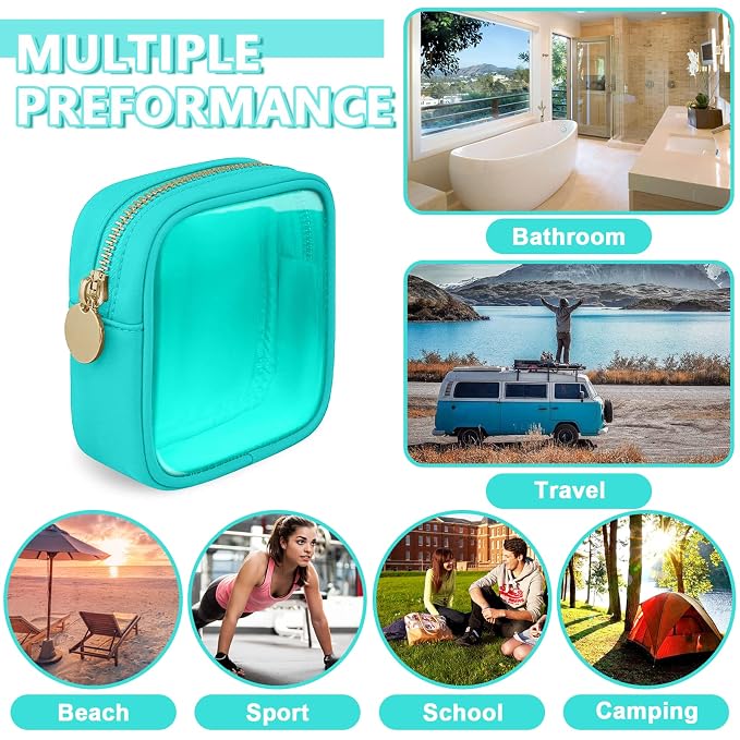 UIXIZQ Clear Mini Makeup Bag for Purse, Small Nylon&PVC Cosmetic Travel Bag TSA Approved Toiletry Bag with Zipper, Preppy Transparent Makeup Travel Bag Coin Purse for Women Men Girls(Mini-Mint Green)