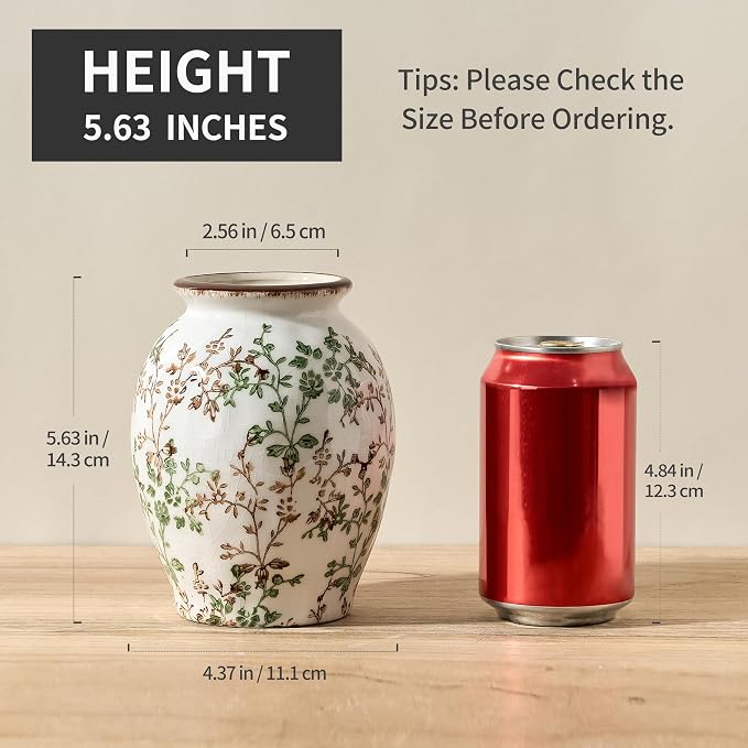 5.63" Ceramic Flower Decorative Antique Vase, Vintage Rustic Chinoiserie Floral Vase for Home Decor, Living Room, Bookshelf, Office, Entryway, Garden, Chinoiserie Decor, Tuscan Decor