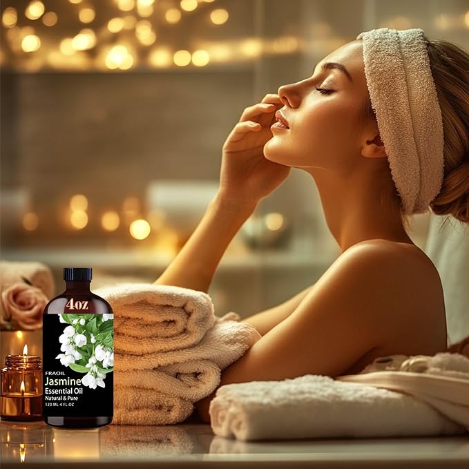 Jasmine Essential Oil, Jasmine Oil 4 Fl Oz 120ML for Diffuser Humidifier Yoga Cleaning DIY Candle Soap Making Perfume Gift for Women Essential Oils FRAOIL (Jasmine 4 Fl Oz (Pack of 1))