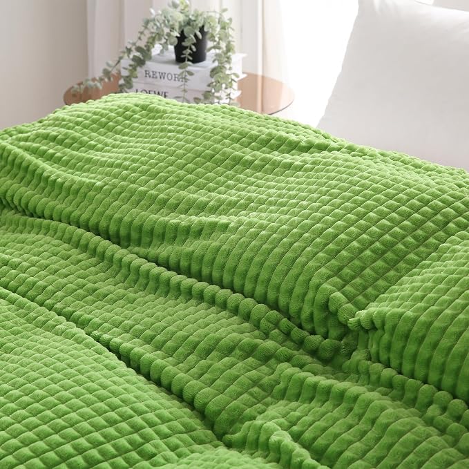 Puncuntex Fleece Throw Blanket Apple Green 50"×60" with Square Grid Design | Super Soft Plush Cozy Flannel Throw Blanket Luxury for Couch Sofa Chair