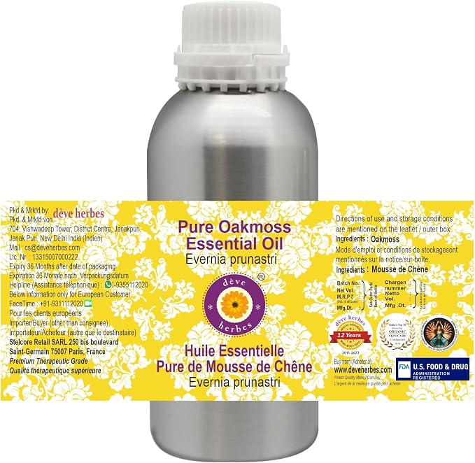 Deve Herbes Pure Oakmoss Essential Oil (Evernia prunastri) Steam Distilled 1250ml (42 oz)