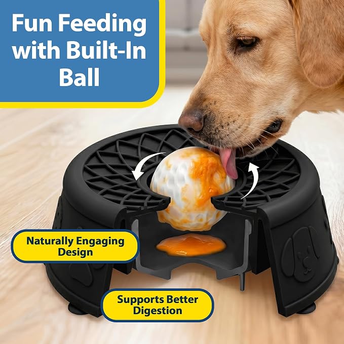 Slow Feeder Dog Bowls with Rolling Ball & Lick Mat for Dogs, Interactive Dog Enrichment Toy, Anti-Slip Puzzle Feeder for Yogurt, Bone Broth & Wet Food, Slow Eating Bowl for Small, Medium & Large Dogs