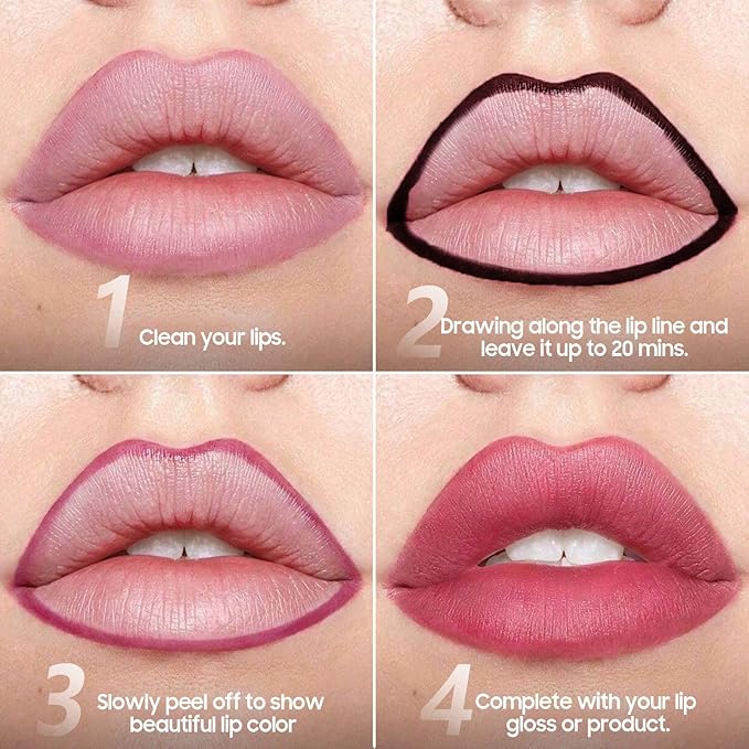 Peel Off Lip Liner Highly Pigmented - Lip Stain Long Lasting Waterproof for Women Girls, Lip Tint Stain Peel Non-Sticky & Smudge-Proof Easy to Use & Natural Finish (Black)