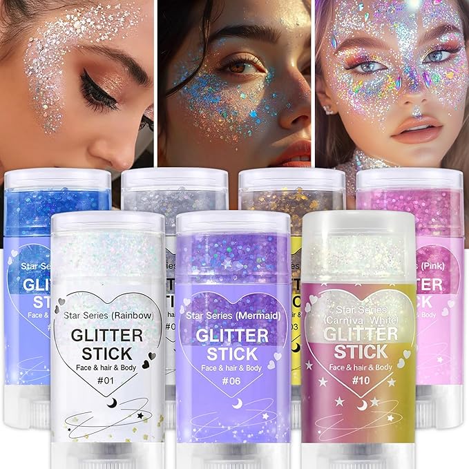Blue Body Glitter Stick, Sparkling Hair Glitter for Kids and Women, Waterproof Face Hair and Body Glitter Makeup, Rave Accessories Carnival Chunky Sequins