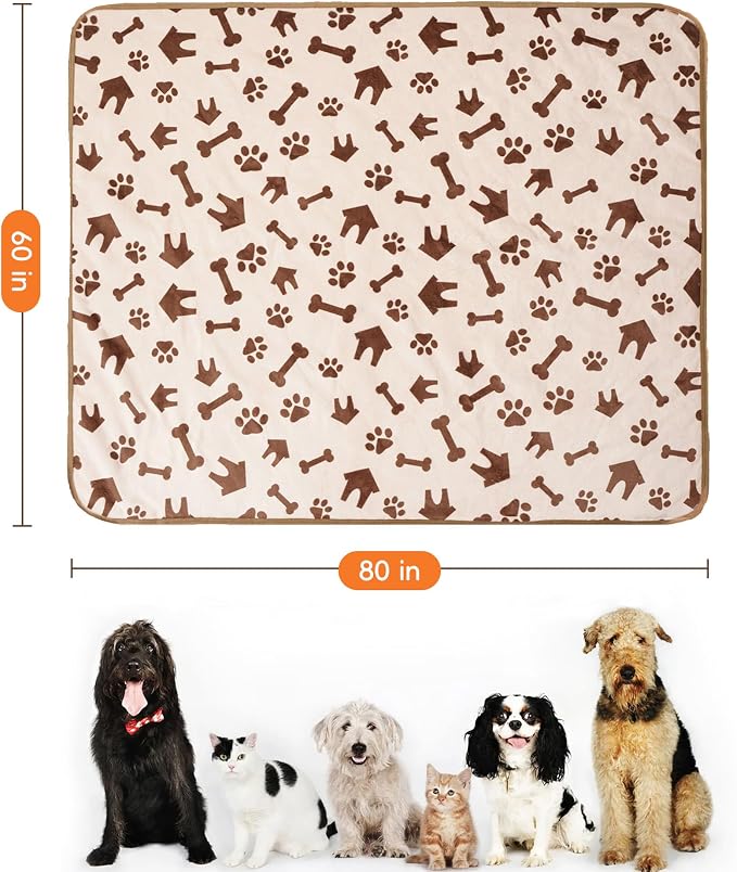 Washable Waterproof Dog Blankets for Large Dogs 60"x80" | Soft Fluffy Pet Blanket for Couch Sofa Car Crate Bed Protector, Reversible Sherpa Fleece Dog Blanket, Beige-House