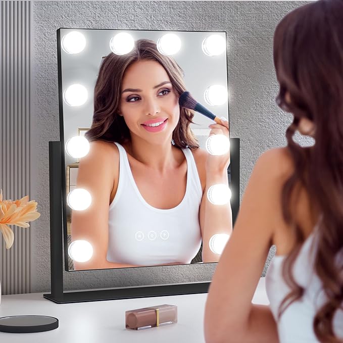 NUSVAN Vanity Mirror with Lights,Makeup Mirror with Lights,3 Color Lighting Modes Detachable 10X Magnification Mirror Touch Control,360°Rotation,White