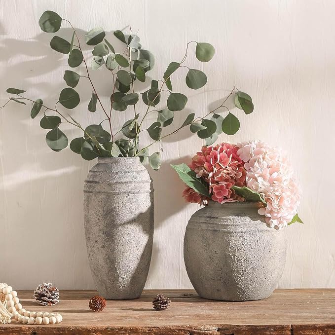 Large Ceramic Flower Vase, 12.87 Inch Tall Vase for Home Decor | Vintage Pottery Vase Adds Rustic Farmhouse Charm to Living Room, Shelf, Entryway and Table Decor, Ideal for Pampas Grass