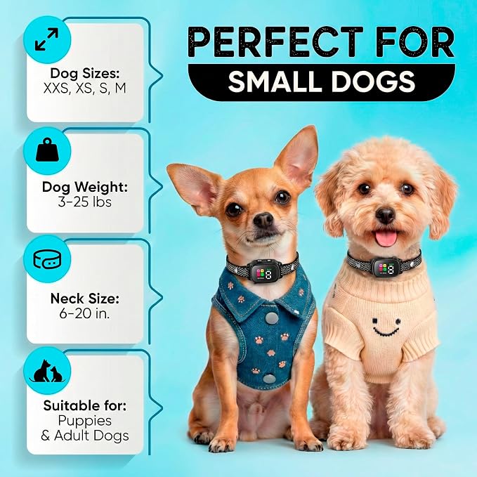 2 Pack Bark Collar for Small Dogs 5-15 lbs and Puppies - No Shock Anti Barking Collar - Rechargeable Smart Collar for Dog Training with 7 Sensitivity Levels and 3 Beep&Vibration Modes