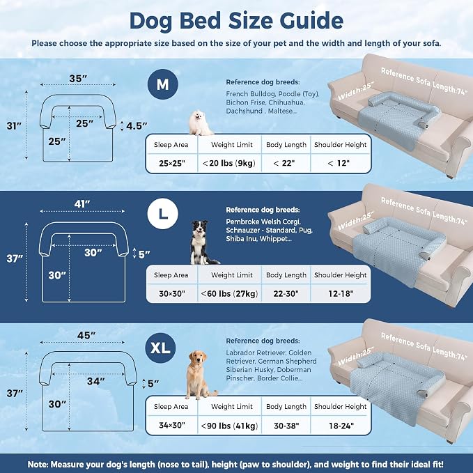 Large Dog Cooling Bed for Sofa, 41x37 Inch Pets Couch Cover Mat | Waterproof & Easy Clean & Non-Slip Bottom & Non-Gel, Washable Dogs Summer Couch Pad For Indoor & Outdoor, Light Blue