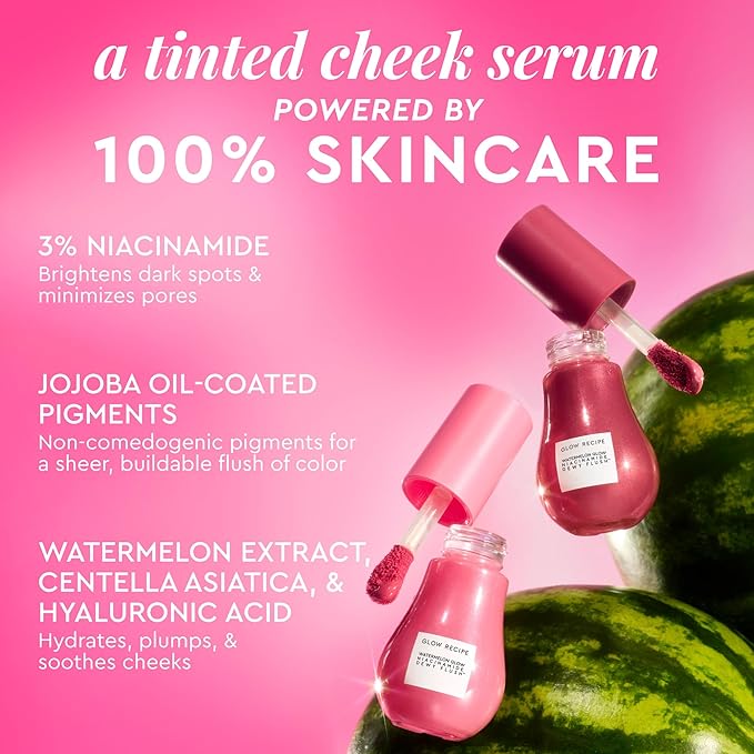 Glow Recipe Niacinamide Dewy Flush Tinted Liquid Blush Serum - Glowy Blush for Cheeks to Smooth, Hydrate & Brighten - Liquid Korean Makeup with Buildable, Warm Berry Plum Tint - Berry Flush (0.4 oz)