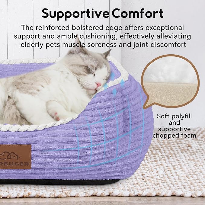 Zerbuger 25in Violet Rectangle Cat Dog Bed Machine Washable Sleeping Sofa | for Large Medium Small Pets Indoor Outdoor, Non-Slip Bottom Soft Puppy Bed Durable Orthopedic Calming Pet Cuddler