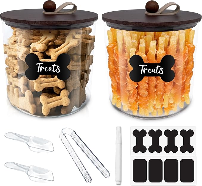 HOYTAMDAR 2 Pack Airtight Dog Treat Containers Bamboo Lids, Dog Treat Jars