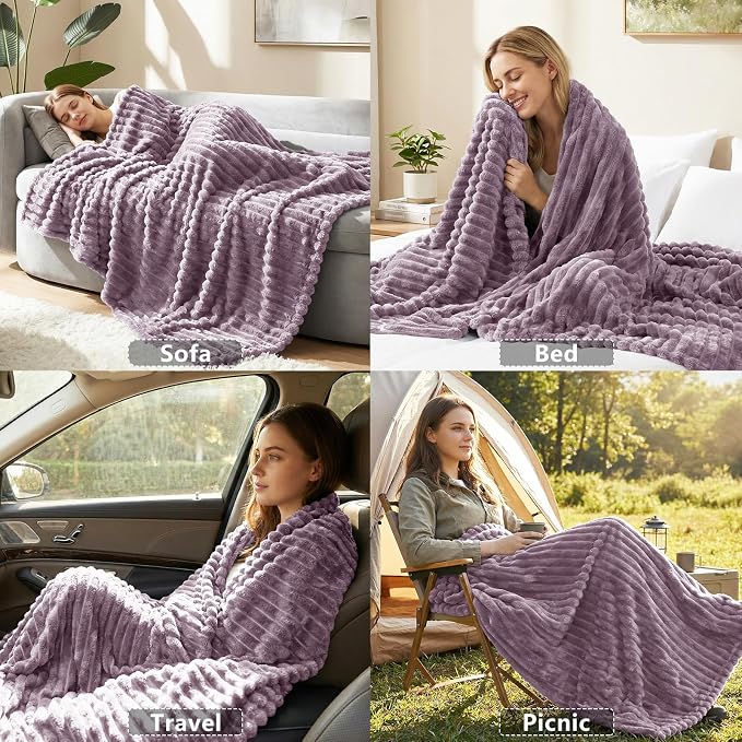 HIMEET Dusty Purple Twin Blanket for Bed, 300GSM Ribbed Fleece, 60 x 80 in | Ultra Soft Flannel, All-Season Lightweight Warmth, Bed Layering Pick & Dorm Essential, Gift for Men & Women, Machine Washable