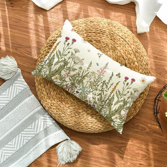 AVOIN colorlife Wildflowers Fall Throw Pillow Cover, 12 x 20 Inch Flower Cushion Case Decoration for Sofa Couch | Flower Cushion Case Decoration for Sofa Couch