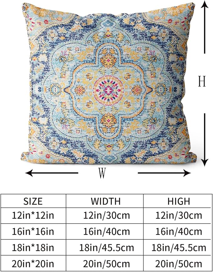 Snycler Boho Throw Pillow Covers 18x18 inch Set of 2 Burnt Blue Yellow Terracotta Rust Colored Throw Pillows Boho Home Decor for Bedroom Living Room Couch & Sofa (No Inserts)