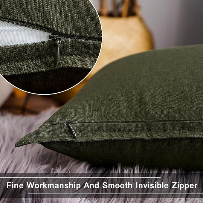 Jeanerlor Decorative Cotton Linen Chair Throw Pillow Case, Sofa Durable Classy, Comfortable Cushion Cover for Living Room Car 26"x26"(65 x 65cm), Olive Green