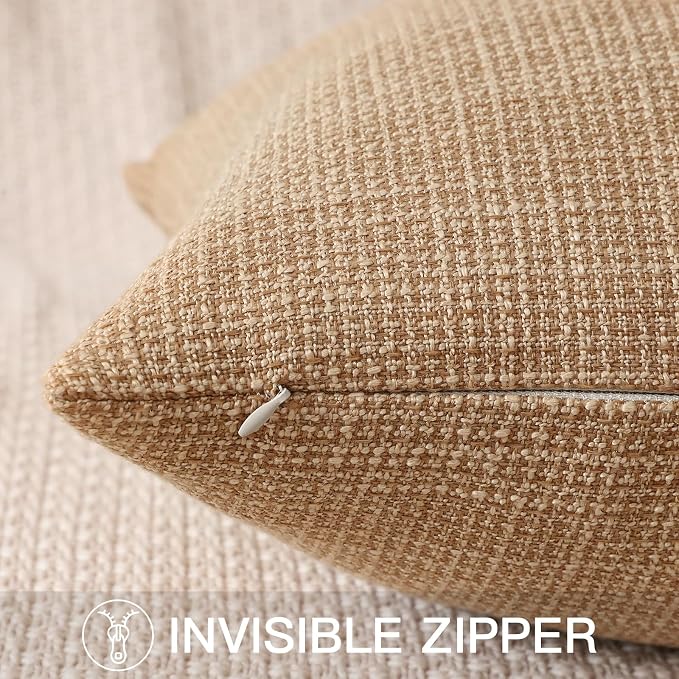 OTOSTAR Linen Throw Pillow Cover Set of 1 Decorative Square Pillowcases Cushion Covers 20x20 Inch for Home Decor Sofa Bedroom Car 50 x 50CM Light Brown