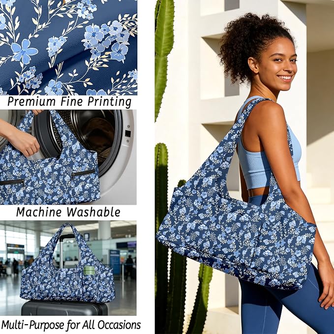 Women's Yoga Bag with Yoga Mat Carrier - Large Mat Pocket Fitness Tote for Pilates, Gym, Travel, Office & Beach