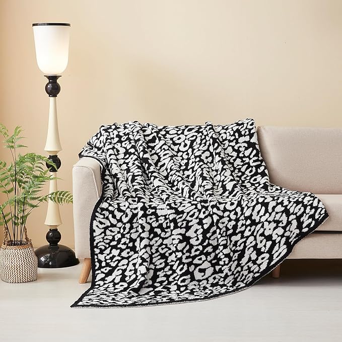 MH MYLUNE HOME Ultra Soft Leopard Throw Blanket, Black White, 50"x60" | Reversible Cheetah Print Blanket, Comfy Fluffy Fuzzy Plush Blanket Throws for Couch Bed, Cozy Blankets for Women Gift