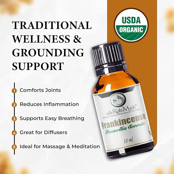 Organic Frankincense Serrata Essential Oil - Steam Distilled Boswellia Serrata Oil, Warm Woody Aroma, Base Note Essential Oil for Aromatherapy, Skincare and DIY Cosmetic Blends - 10 ml
