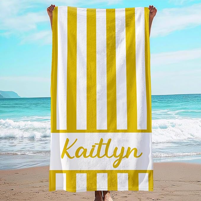 JML Personalized Beach Towel with Name, Custom Cabana Stripe Beach Towel, Customized Microfiber Pool Towel, Quick Dry & Absorbent Swim Towel for Adult,Anniversary, Birthday, Summer Holiday,Vacation