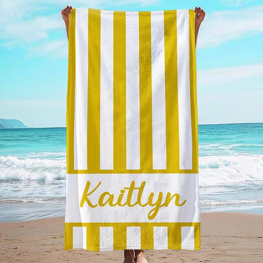 JML Personalized Beach Towel with Name, Custom Cabana Stripe Beach Towel, Customized Microfiber Pool Towel, Quick Dry & Absorbent Swim Towel for Adult,Anniversary, Birthday, Summer Holiday,Vacation