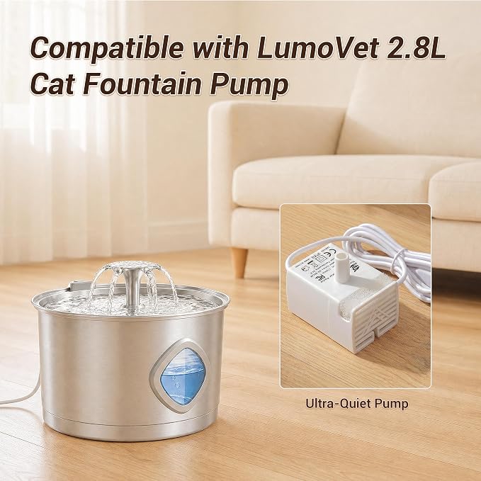 Replacement Water Pump for LUMOVET 95oz/2.8L Cat Water Fountain | Low Noise 5V Water Pump with LED Light