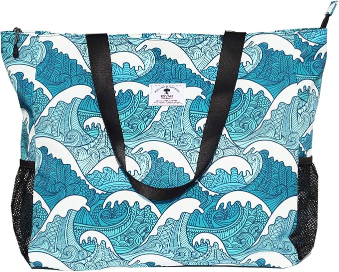 ESVAN LARGE BEACH BAG Water Resistant Lightweight 20 inch Women Oversize Tote Bag for Gym Beach Travel Pool Yoga Nurse