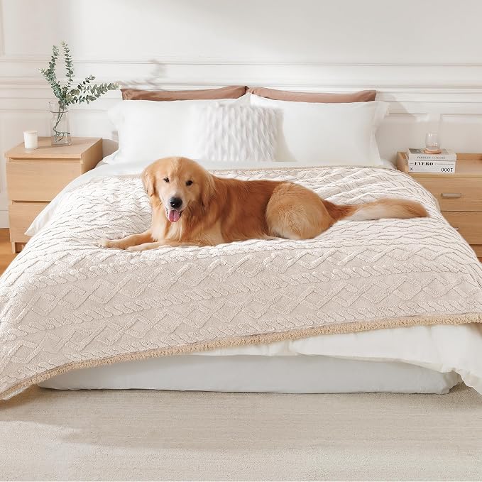 Luciphia Waterproof Blanket for Twin Bed Reversible Fleece Couch Cover | Reversible waterproof pet blanket soft fleece machine washable protect couch bed, Beige-thicken 85" x 57"