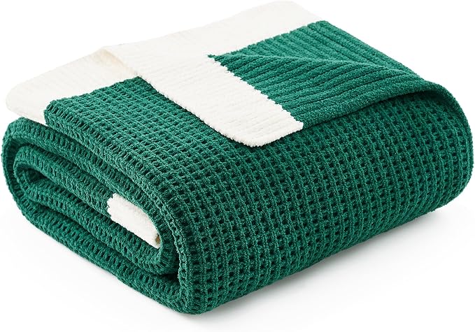 Chenille Throw Blanket, Soft Cozy Waffle Throw for Couch & Sofa, Warm Yet Lightweight, Breathable All-Season Throws for Women Men, Housewarming, Birthdays, 50"x60", Holly