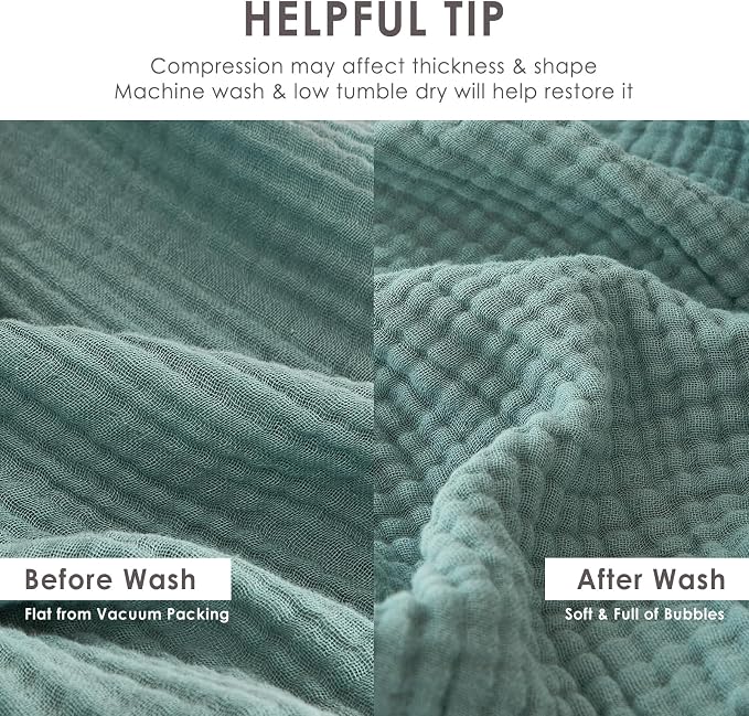 EMME Muslin Throw Blanket for Adults 100% Cotton Blankets for Couch 4-Layer Summer Breathable Gauze All Season Soft and Lightweight Pre-Washed (Teal, 50"x71")
