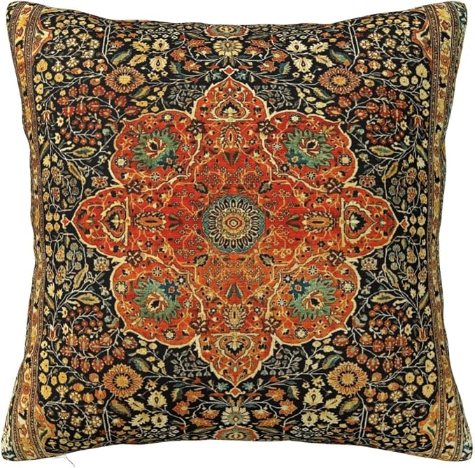 Antique Persian Mohtashem Kashan Rug Print Pillow Covers Decorative Square Throw Pillowcase 18x18 Inch Couch Cushion Cover for Home Decor Living Room Bedroom College Dorm Bed Car Sofa