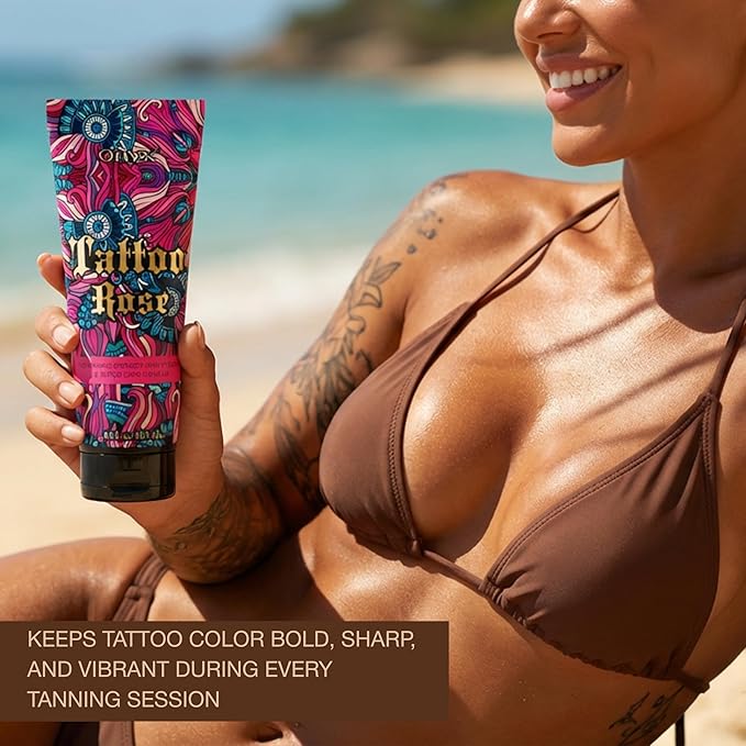 Onyx Tattoo Rose Indoor Tanning Accelerator with Bronzer for Women - Tattoo Fade Protection, Deep Hydration, Fast Dark Tan | Tanning Bed Lotion | 8.5 fl oz