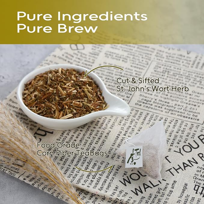 FullChea - St. John's Wort Tea Bags, 50 Count, Dried St Johns Wort Herb | Premium st john's wort herbal tea, non-GMO, caffeine-free, perfect for a gentle daily relaxation break