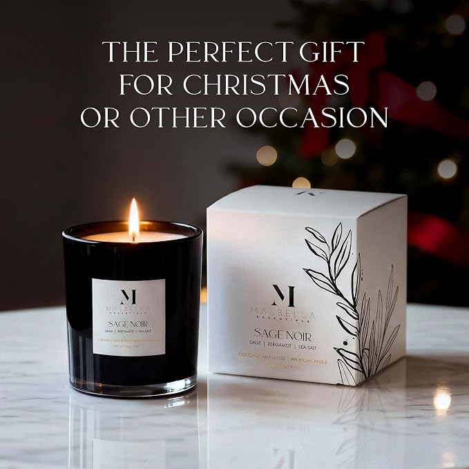 Candle & Warmer Set – 8.5 oz Coconut Blend Luxury Candle + Hand Blown Glass Lamp Warmer | Modern Self-Care Gift Set | Flameless Aromatherapy (Chrome, Sage Noir)