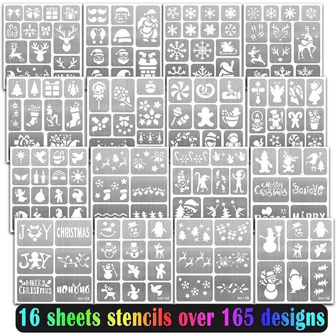 Christmas Temporary Tattoo Markers for Kids and Adults, 8 Metallic Markers and 165+ Temporary Tattoo Stencil Designs for Christmas, Cosmetic Tattoos Pens for Party Favor