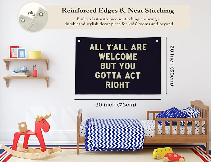 Vintage Classroom Decor, All Yall are Welcome But You Gotta Act Right Canvas Banner, High Middle Elementary School Classroom Must Haves for Wall Welcome Decor, 30x20 inch
