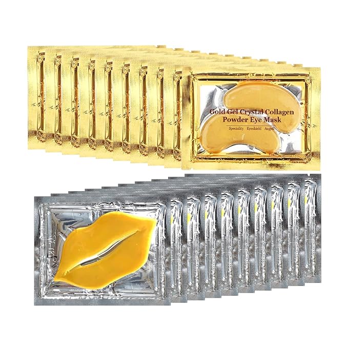 Adofect 40 PCS Under Eye Patches and Gold Lip Mask 24K Gold Eye Mask for Puffy Eyes Collagen Lip Masks and Crystal Eye Mask Reducing Fine Lines for Women and Men