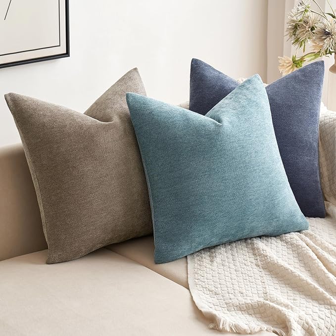 MIULEE Pack of 2 Blue Gray Decorative Pillow Covers 18x18 Inch | Soft Chenille Couch Throw Pillows Farmhouse Cushion Covers for Home Decor Sofa Bedroom Living Room